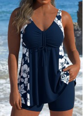 Rotita – Marineblaues Tankini-Set mit Blumenmuster und mittlerer Taille