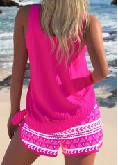 Hot Pink swimwear,Geometric swimwear,ROTITA Bowknot Hot Pink Geometric Print Tankini Set