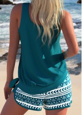 Turquoise swimwear,Geometric swimwear,ROTITA Bowknot Turquoise Geometric Print Tankini Set