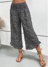 Black bottoms,Dot bottoms,Polka Dot Black Wide Leg Elastic Waist Pants