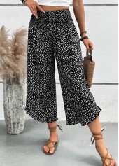 Black bottoms,Dot bottoms,Polka Dot Black Wide Leg Elastic Waist Pants