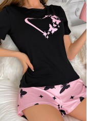 Butterfly Print Light Pink Lounge Top and Shorts