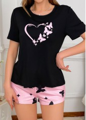 Light Pink loungewear,Animal Print loungewear,Butterfly Print Light Pink Lounge Top and Shorts