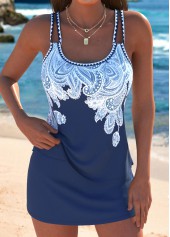 ROTITA Dark Blue Tribal Print Mid Waisted Tankini Set