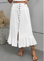 White Elastic Waist A Line Skirt