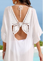 White swimwear,Plain Color swimwear,White V Neck Ruffle Cover Up