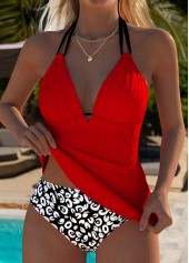 Red swimwear,Leopard swimwear,Animal Print swimwear,ROTITA Red Leopard Mid Waisted Tankini Set