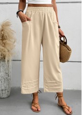Light Camel bottoms,Plain Color bottoms,Light Camel Wide Leg Elastic Waist High Waisted Pants