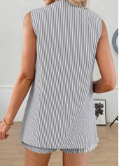 Grey tops,Striped tops,Geometric tops,ROTITA Striped Grey Sleeveless Short Sleeve Cardigan and Shorts