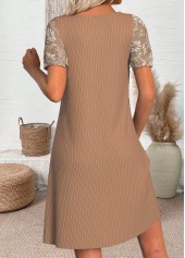 Light Coffee dresses,Plain Color dresses,Everyday dresses,Casual dresses,ROTITA Light Coffee Short Round Neck Dress