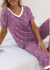 Purple loungewear,Galaxy loungewear,Star Print Purple V Neck Lounge Top and Pants