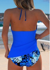 Royal Blue swimwear,Plants swimwear,ROTITA Royal Blue Leaf Print Mid Waisted Tankini Set