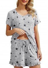 Grey loungewear,Galaxy loungewear,Star Print Grey Round Neck Lounge Top and Shorts