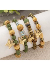 Olive Green jewelry,Animal Print jewelry,Butterfly Olive Green Alloy Bracelet Set