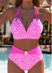 Rotita – Rosa Bikini-Set mit mittelhohem Bund und Leopardenmuster