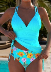 Rotita Cyan-Tankini-Set mit tropischem Pflanzendruck und hoher Taille