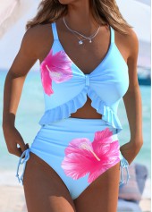 maillot de bain une pièce à imprimé floral bleu clair Rotita