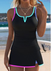 ensemble tankini noir taille moyenne à passepoils contrastés rotita