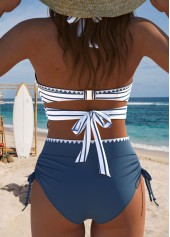 Dusty Blue swimwear,Striped swimwear,Geometric swimwear,ROTITA Dusty Blue Striped High Waisted Bikini Set