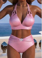 Rotita – Rosa Bikini-Set mit mittelhohem Bund und Bindeband