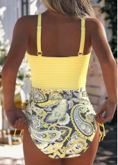 Light Yellow swimwear,Paisley swimwear,ROTITA Light Yellow Paisley Print One Piece Swimwear