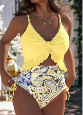 Light Yellow swimwear,Paisley swimwear,ROTITA Light Yellow Paisley Print One Piece Swimwear