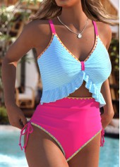 Blue swimwear,Plain Color swimwear,ROTITA Blue Contrast Piping One Piece Swimwear