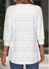 White tops,Plain Color tops,ROTITA White Texture 3/4 Sleeve Light Cardigan