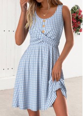 robe courte sans manches à col rond bleu poussiéreux Rotita