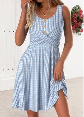 Dusty Blue dresses,Plain Color dresses,Everyday dresses,Casual dresses,ROTITA Dusty Blue Short Round Neck Sleeveless Dress