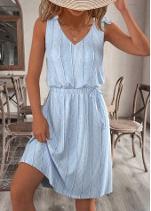 Light Blue dresses,Plain Color dresses,Everyday dresses,Casual dresses,ROTITA Light Blue Short V Neck Sleeveless Dress