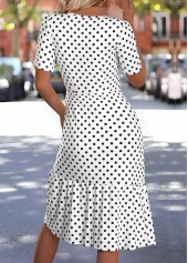 White dresses,Dot dresses,Everyday dresses,Casual dresses,ROTITA Polka Dot White V Neck Short Sleeve Dress