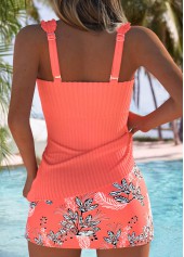 Coral swimwear,Floral swimwear,Plants swimwear,ROTITA Coral Floral Print Mid Waisted Tankini Set