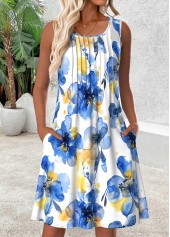 Multi Color dresses,Floral dresses,Plants dresses,Vacation dresses,Vacation dresses,ROTITA Floral Print Multi Color Scoop Neck Sleeveless Dress