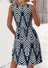 Navy dresses,Chevron dresses,Everyday dresses,Casual dresses,ROTITA Chevron Print Navy Short Round Neck Sleeveless Dress