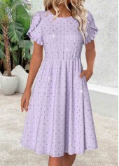robe à manches courtes et col rond violet clair Rotita