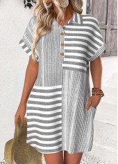 Light Grey dresses,Striped dresses,Geometric dresses,Everyday dresses,Casual dresses,ROTITA Striped Light Grey Short Shirt Collar Dress