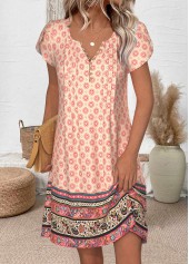 Multi Color dresses,Plants dresses,Floral dresses,Everyday dresses,Casual dresses,ROTITA Random Floral Print Multi Color Short Split Neck Dress