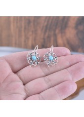 Silver jewelry,Silver Alloy Detail Flower Shape Earrings