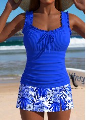Ensemble tankini taille moyenne à imprimé plantes tropicales bleu royal Rotita