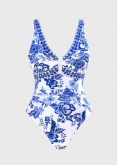White swimwear,Blue swimwear,Plants swimwear,Floral swimwear,ROTITA Random Floral Two-Piece One Piece Swimwear and Skirt