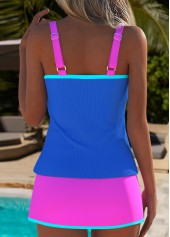 Purplish Blue swimwear,Contrast Color swimwear,ROTITA Purplish Blue Mid Waisted Tankini Set