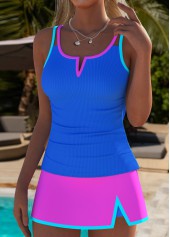 Purplish Blue swimwear,Contrast Color swimwear,ROTITA Purplish Blue Mid Waisted Tankini Set