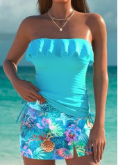 Rotita – Tankini-Set mit mittelhohem Bund und Meereslebewesen-Print in Cyan