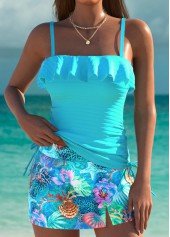 Cyan swimwear,Animal Print swimwear,ROTITA Cyan Marine Life Print Mid Waisted Tankini Set