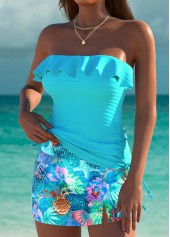 Cyan swimwear,Animal Print swimwear,ROTITA Cyan Marine Life Print Mid Waisted Tankini Set