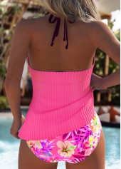 Hot Pink swimwear,Floral swimwear,Plants swimwear,ROTITA Hot Pink Floral Print Mid Waisted Tankini Set