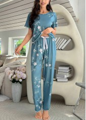 Peacock Blue loungewear,Floral loungewear,Plants loungewear,Floral Print Peacock Blue Lounge Top and Pants