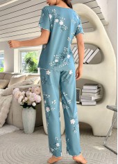 Peacock Blue loungewear,Floral loungewear,Plants loungewear,Floral Print Peacock Blue Lounge Top and Pants