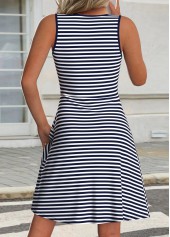 Navy dresses,Striped dresses,Geometric dresses,Everyday dresses,Casual dresses,ROTITA Striped Navy Round Neck Sleeveless Dress